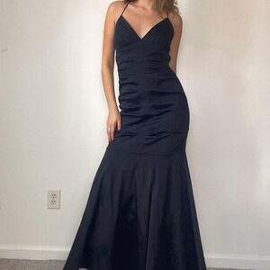 stunning vintage 90s Caché black maxi flared evening gown
